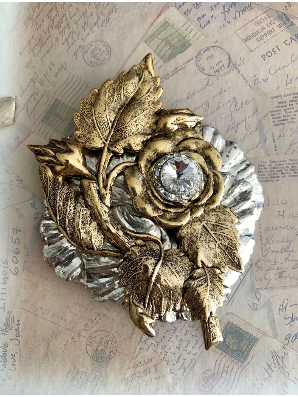 Handmade Magnet Brooch with Swarovski Crystals Elegant Floral Brooch